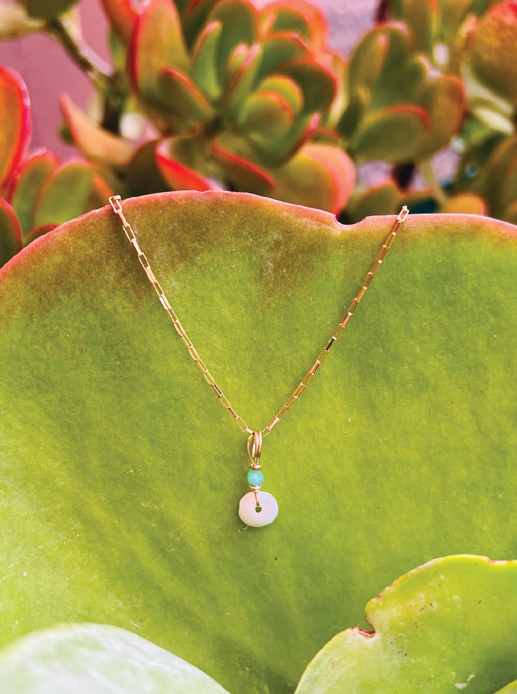 14 Kt Gold Filled Chain with Puka Shell Chrysoprase Bead