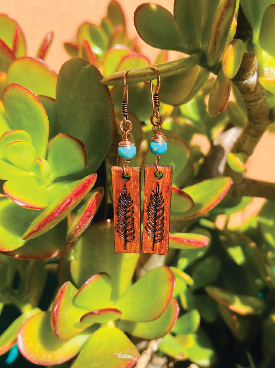 Small Fern Earring with Turquoise Bead