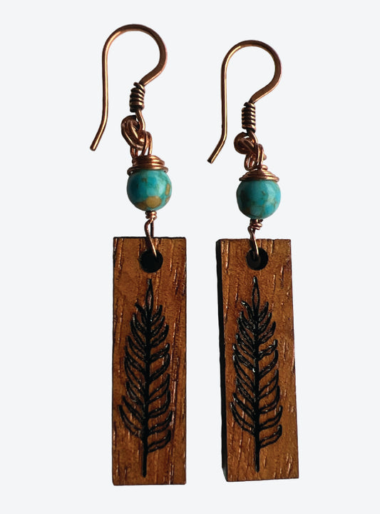 Small Fern Earring with Turquoise Bead
