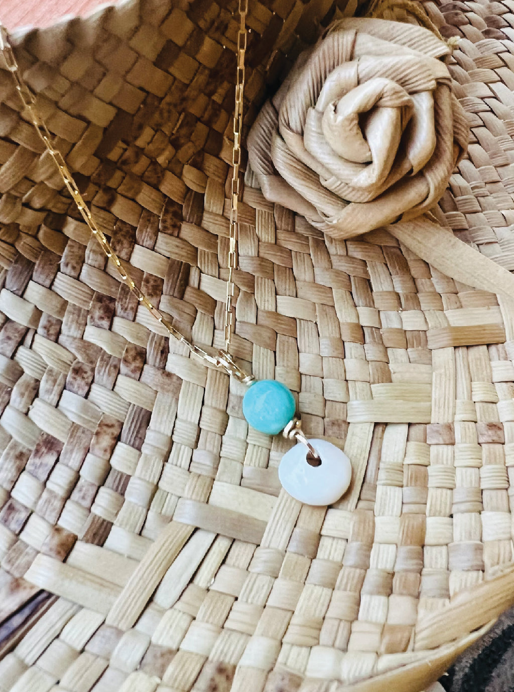Puka Shell Necklace paired with an Amazonite Bead
